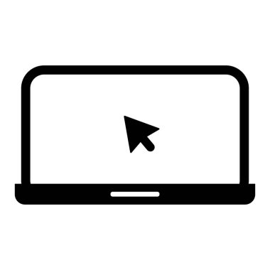 İşaretleyici veya imleç simgesine sahip dizüstü bilgisayar izole edildi. Not defteri ekran şablonu. Beyaz arkaplanda fareye tıklayarak göster.