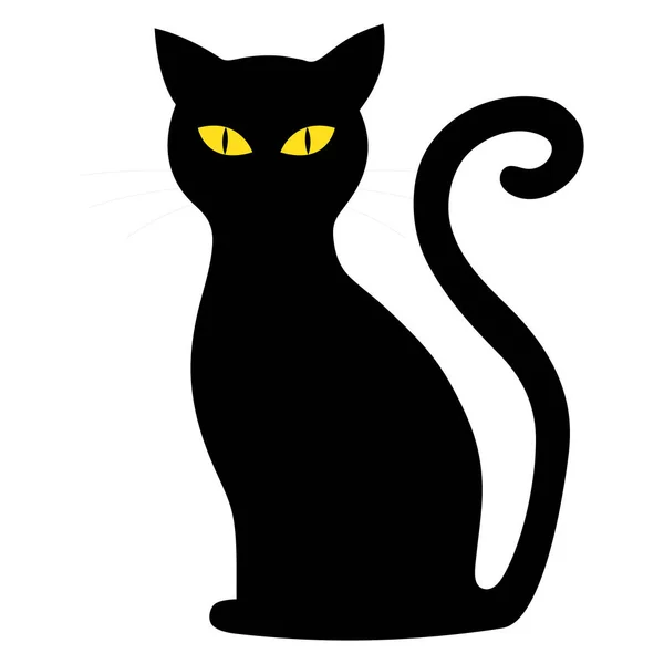 Cartoon black cat drawing. Simple and cute kitten silhouette