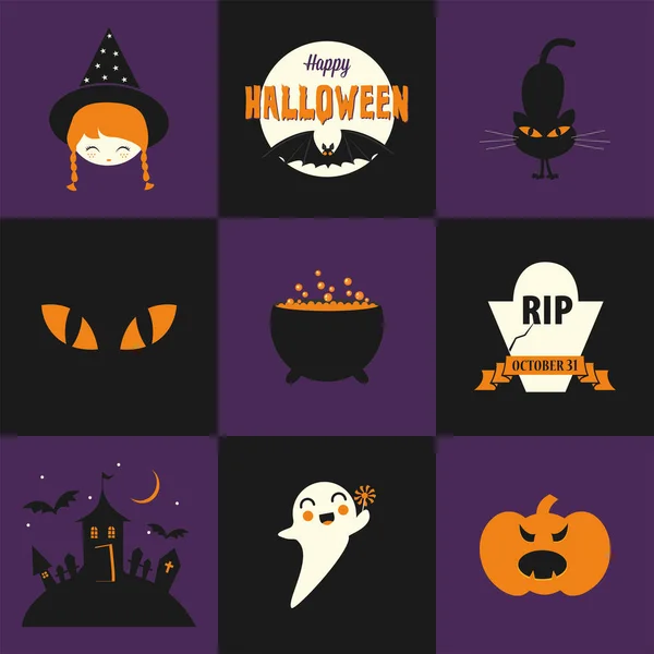 Vetores Halloween Ilustrações Emojis Padrões — Vetor de Stock