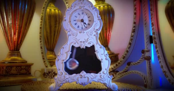 Rococo Vintage Style Clock White Color Ebasic Color Correction — стоковое видео
