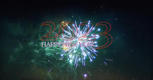 2023 Happy New Year Wishes Beautiful Fireworks Background President4K — стоковое видео