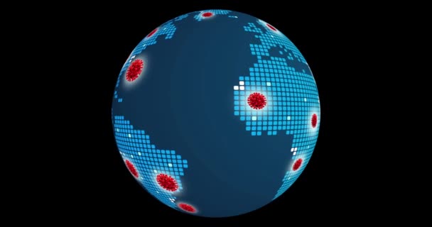 Coronavirus Krankheit Covid Karte 2019 Rotierenden Globus Bewegungsgrafik Video — Stockvideo