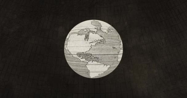 Вінтажний Глобус Обертається Своїй Осі Тлом Вінтажних Ліній Довготи Широти — стокове відео