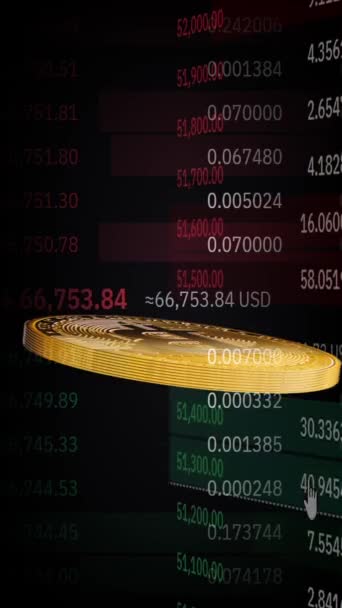 Vertikální Formát Vizualizace Akciového Trhu Bitcoinů Finanční Ukazatele Pozadí — Stock video