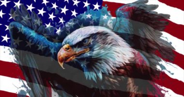 Amerikan Kartalı, ABD bayrağında... 4k gerçekçi animasyon.