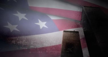 New York İkiz Kuleleri 11 Eylül 124; Arka planda Amerikan bayrağı ve NYC; mevcut metin için 124; 4k video