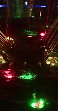 Mekanik su çeşmesi, yavaş çekim modunda renkli ışıklarla aydınlatılmıştır, bu efekt the night (124K); 4K, 12-bit bmd (124; Dikey) RAW