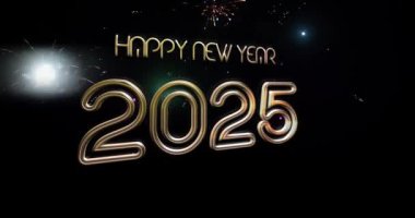 2025 Yeni Yıl Animasyon Altın Metin Sancaklı Yavaş Hareket Kipinde Şaşırtıcı Gerçek Havai fişekler