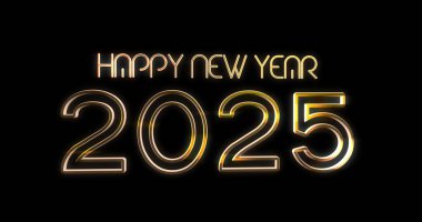 2025 Happy New Year Golden Text Wishes Banner With Dark Clean Background |  clipart