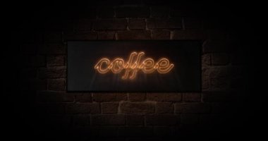 Retro Neon 'Kahve' İşareti Tuğla Arkaplanına Karşı Parlıyor
