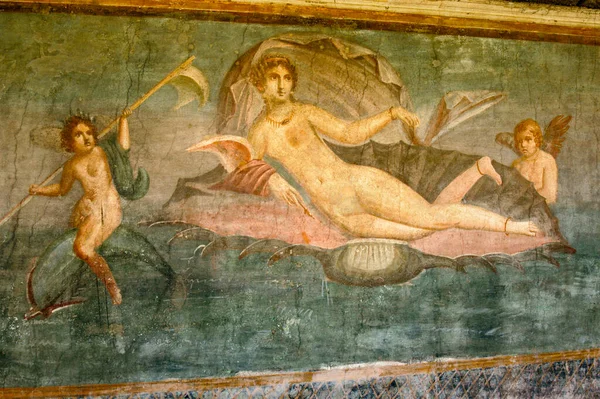Fresco Painting Goddess Venus Protectress Pompeii House Venus Shell Cassa — Stock Photo, Image