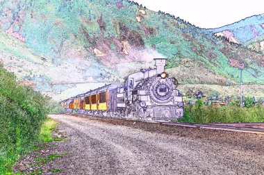 Dağlarda tren var. Bu fotoğrafı Pentax kameramla çektim ve bu resme çevirmeyi başardım. Bu benim için orijinal bir fotoğraf ve bozuk para.. 