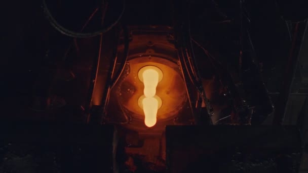 Molten Glass Pouring Out Glass Melting Furnace — Stock Video