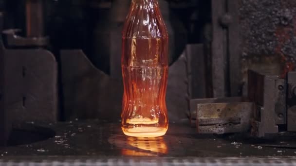 Cam Şişe Üretimi Bir Üretim Tesisinde Kırmızı Sıcak Cam Şişeler — Stok video