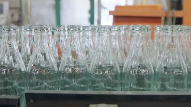 Cam Şişe Üretimi Bir Üretim Tesisinde Sıcak Cam Şişeler — Stok video