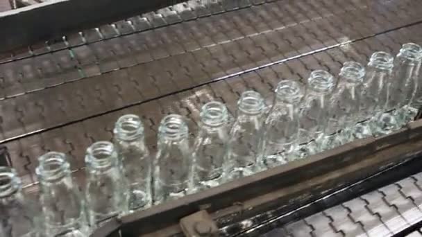 Produzione Bottiglie Vetro Bottiglie Vetro Caldo Uno Stabilimento Produzione — Video Stock
