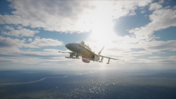 Stridsflygplan Som Flyger Snabbt Beväpnade Med Missiler Datoranimering — Stockvideo