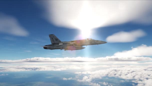 Fighter Jet Flying Fast Armed Missiles Computer Animation — Vídeo de Stock