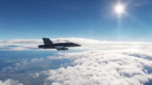 Stridsflygplan Som Flyger Snabbt Beväpnade Med Missiler Datoranimering — Stockvideo
