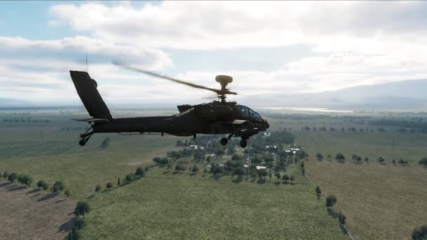 64D Apache Longbow Attack Helikopter Flyger Beväpnad Med Raketer Och — Stockvideo