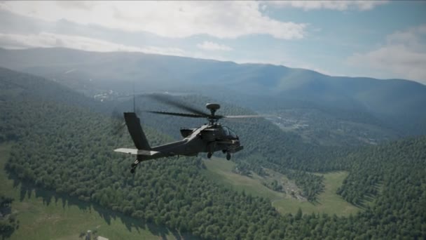 64D Apache Helicóptero Ataque Longbow Voando Armado Com Foguetes Mísseis — Vídeo de Stock