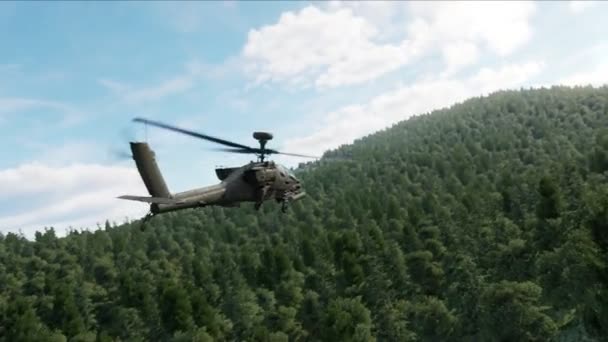 64D Apache Dlouhý Luk Útočný Vrtulník Létající Ozbrojen Raketami Raketami — Stock video