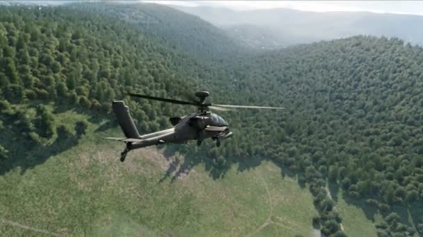 64D Apache Helicóptero Ataque Arco Largo Volando Armado Con Cohetes — Vídeo de stock