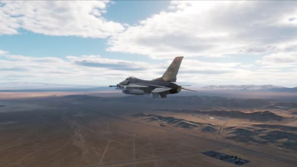 Falcon Fighter Jet Flying Desert Landscape — Stockvideo