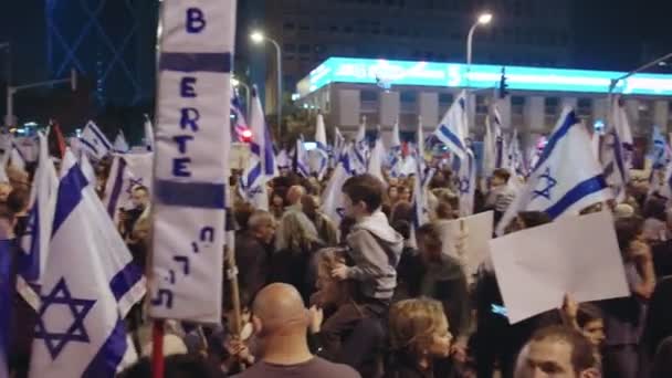 Tel Aviv Israel March 2023 Thousands People Marching Streets Protest — ストック動画