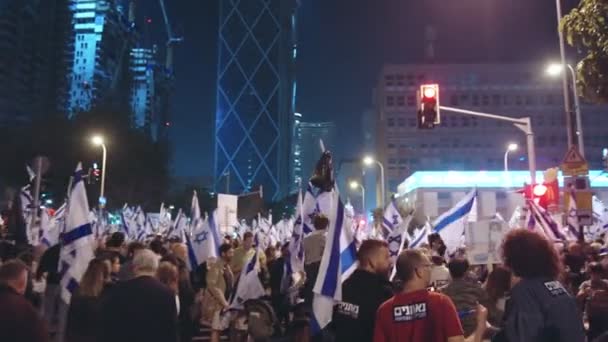 Tel Aviv Israel Března2023 Tisíce Lidí Pochodujících Ulicích Protest Proti — Stock video