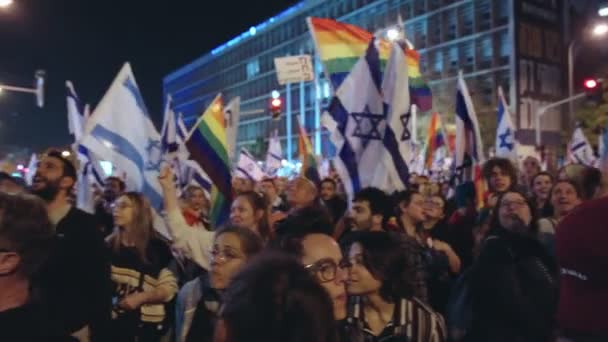 Tel Aviv Israel Março 2023 Milhares Pessoas Marchando Nas Ruas — Vídeo de Stock
