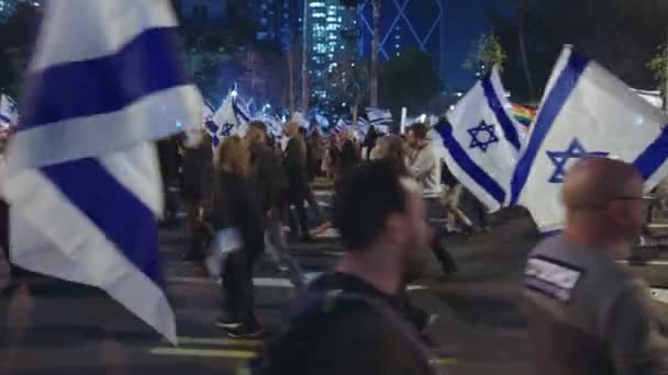 Tel Aviv Israel March 2023 Thousands People Marching Streets Protest — Vídeos de Stock
