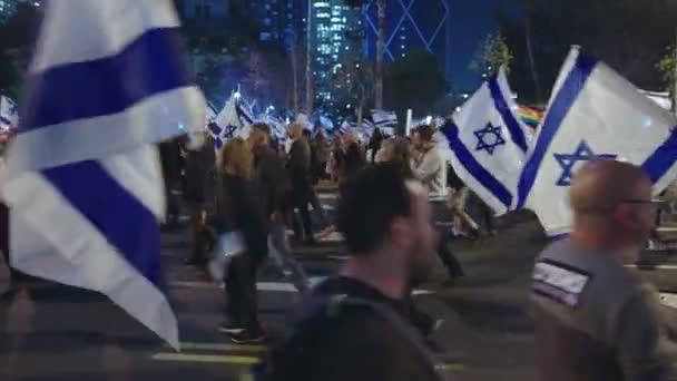 Tel Aviv Israël Maart 2023 Duizenden Mensen Marcheren Straat Uit — Stockvideo