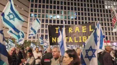 Tel Aviv, ISRAEL - March 4, 2023. Thousands of people marching in the streets in protest of the Israeli judicial reform.