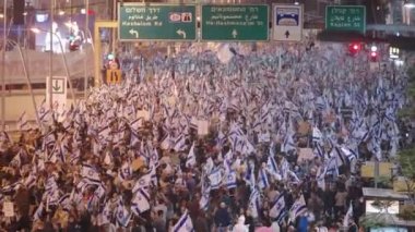Tel Aviv, ISRAEL - March 4, 2023. Hundreds of thousands of people protesting in a huge rally against the Israeli judicial reform.