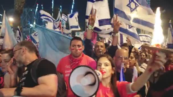 Тель Авив Марта 2023 Года Тысячи Людей Вышли Улицы Знак — стоковое видео