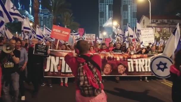 Tel Aviv Israel March 2023 Thousands People Marching Streets Protest — 비디오