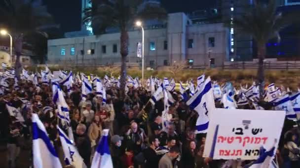 Tel Aviv Israel March 2023 Thousands People Marching Streets Protest — стокове відео
