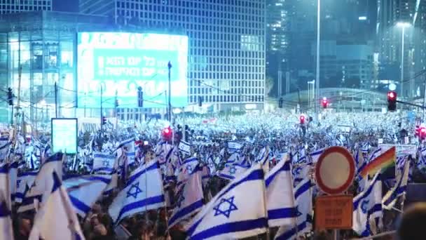 Tel Aviv Israel March 2023 Hundreds Thousands People Protesting Huge — Stockvideo