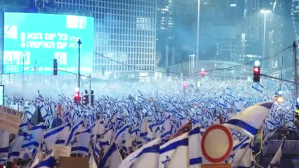 Tel Aviv Israel 2023 수십만 사람들 이스라엘 의사법 개혁에 반대하는 — 비디오
