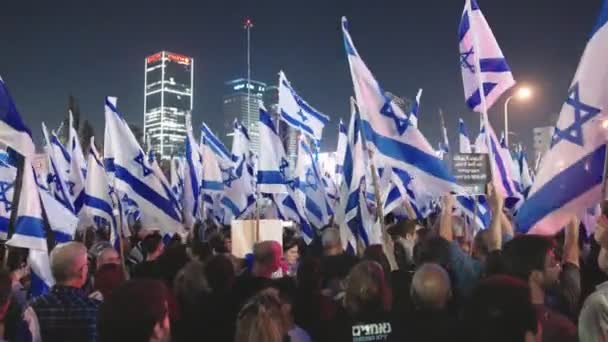 Tel Aviv Israël Maart 2023 Honderdduizenden Mensen Protesteren Een Enorme — Stockvideo