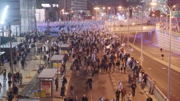 Tel Aviv Israel March 2023 Hundreds Thousands People Protesting Huge — стоковое видео
