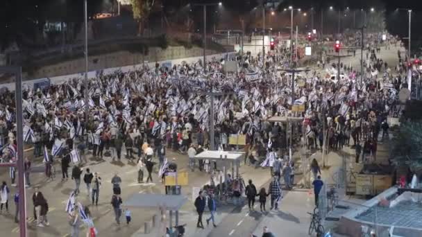 Tel Aviv Israel 2023 Március Emberek Százezrei Tiltakoznak Egy Hatalmas — Stock videók