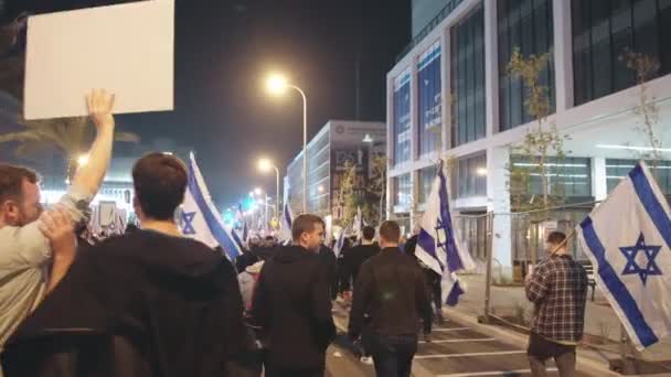 Tel Aviv Israel March 2023 Thousands People Marching Streets Protest — стокове відео