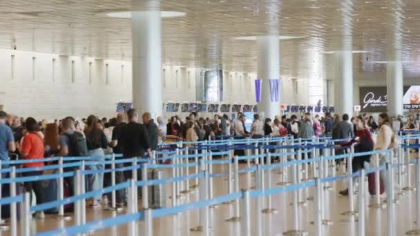 Tel Aviv Março 2023 Passageiros Longas Filas Para Partida Dos — Vídeo de Stock