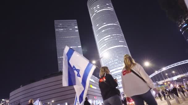 Tel Aviv Israel Mars 2023 Tusentals Människor Marscherar Gatorna Protest — Stockvideo