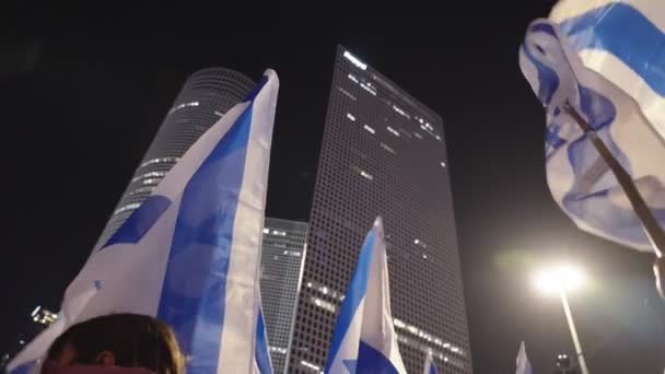 Tel Aviv Israel Março 2023 Milhares Pessoas Marchando Nas Ruas — Vídeo de Stock