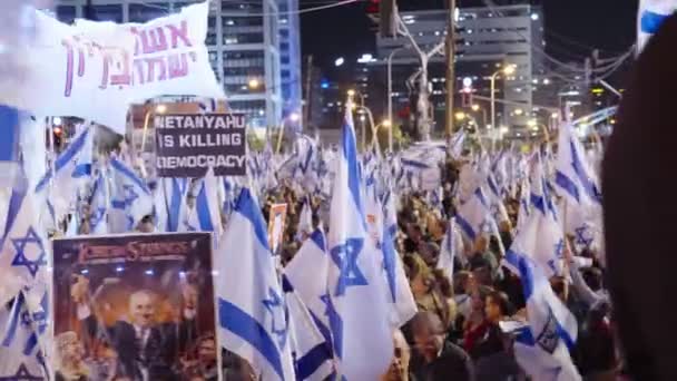 Tel Aviv Israel Marts 2023 Tusindvis Mennesker Marcherer Gaderne Protest – Stock-video