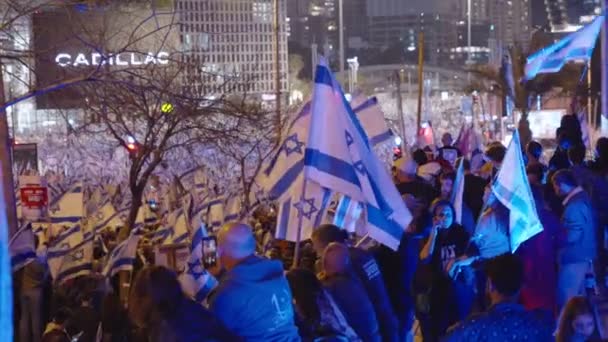 Tel Aviv Israel 2023 이스라엘 의사법 개혁에 항의하는 사람들 거리로 — 비디오