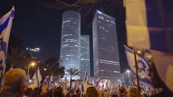 Tel Aviv Israele Marzo 2023 Migliaia Persone Marciano Strade Segno — Video Stock